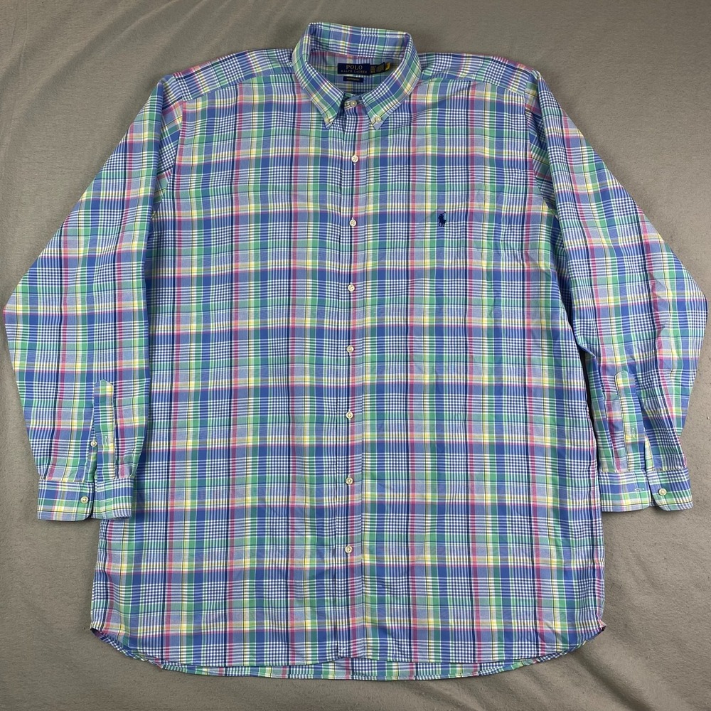 Polo Ralph Lauren Shirt Mens 3XLT Tall Performance Blue pink Plaid Casual